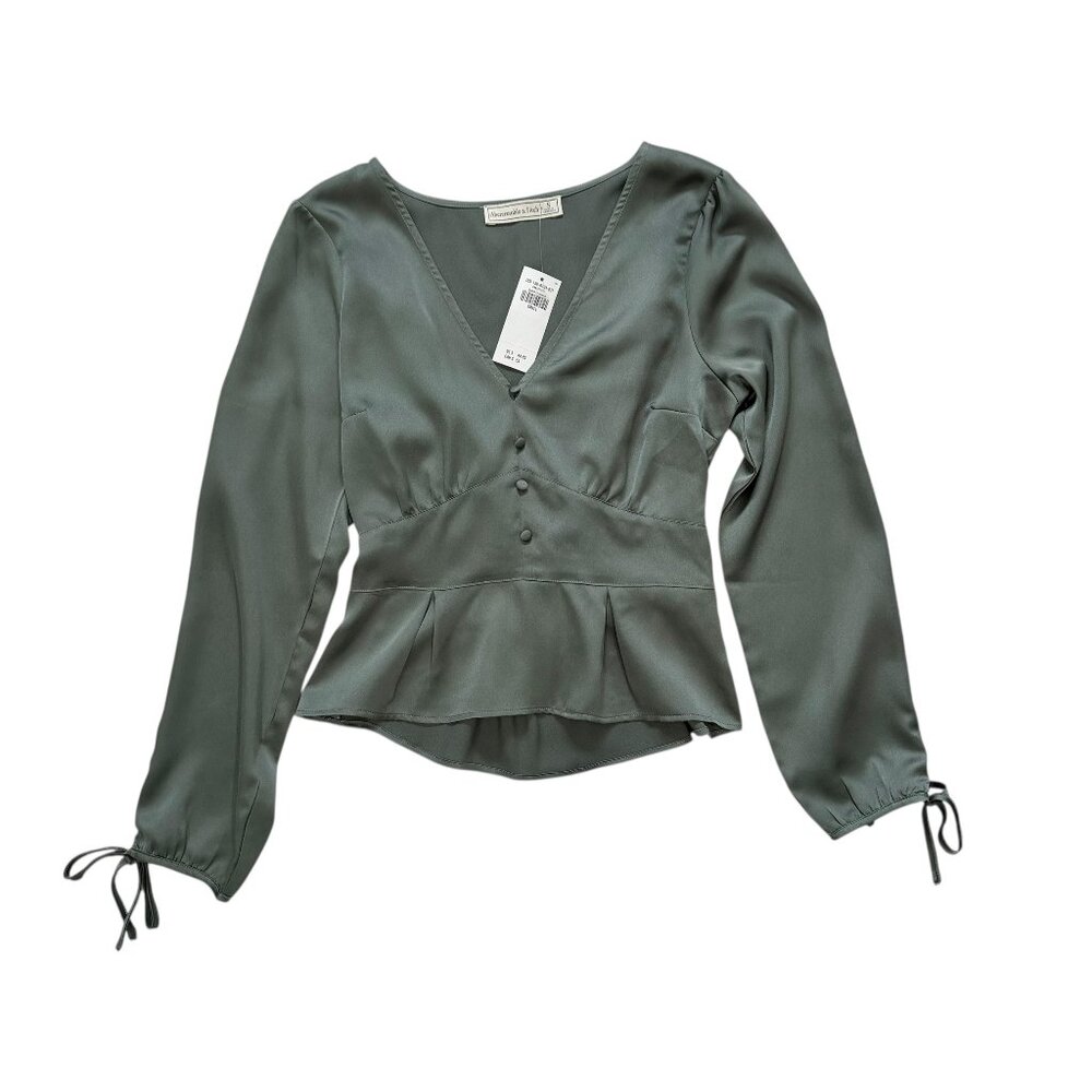 Abercrombie & Fitch Satin Peplum Top | Green Fairycore Blouse | NWT | Size S